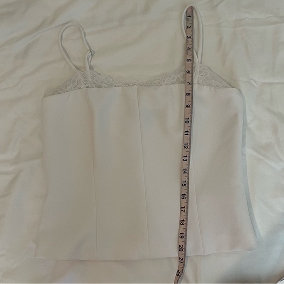 Zara White Fitted Corset Milkmaid Cropped Top with Lace Trim - Picture 6 of 12